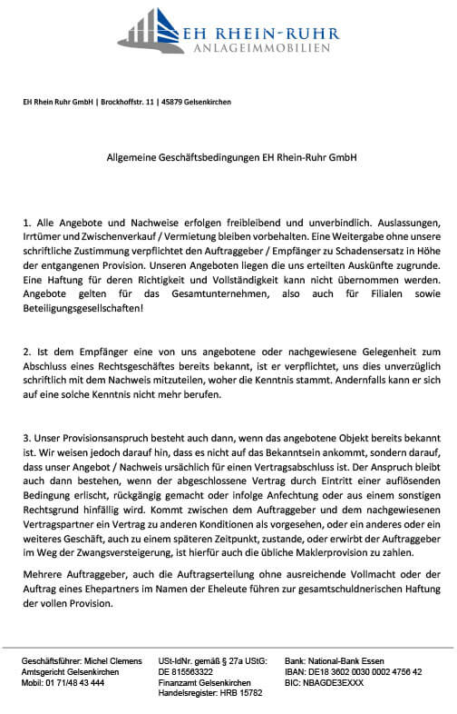 Allgemeine Geschäftsbedingungen der EH Rhein-Ruhr GmbH.